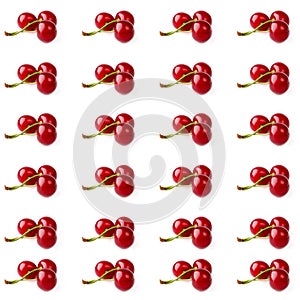Cherry pattern isolated on a white background top view of a flat style