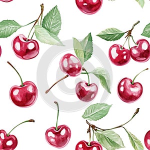 Cherry Pattern Seamless Texture, Red Fruit Design. Generative AI photo