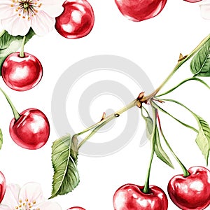 Cherry Pattern Seamless Texture, Red Fruit Design. Generative AI photo