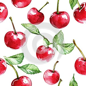 Cherry Pattern Seamless Texture, Red Fruit Design. Generative AI photo