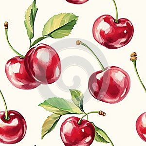 Cherry Pattern Seamless Texture, Red Fruit Design. Generative AI photo