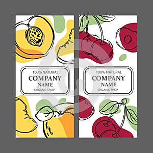 CHERRY AND PEACH Label Templates Vintage Sketch Vector Set