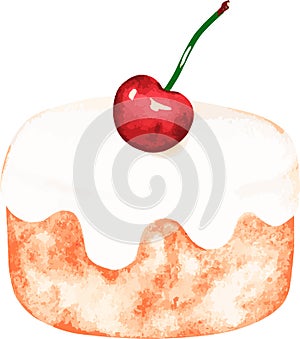 Cherry pie. Bento cake. Watercolor vector illustration.