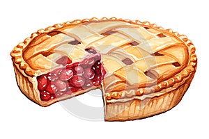 cherry pie. classic berry pie, illustration in vintage style. clipart