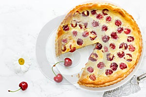 Cherry pie with cream filling, french dessert clafoutis