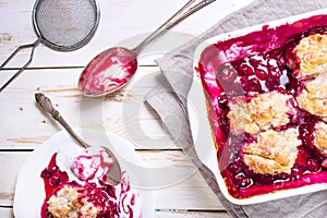 Cherry pie, cup of coffee and menu chalkboard