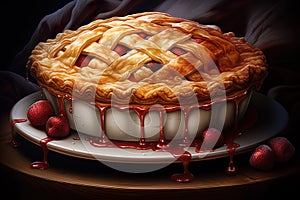 Cherry pie with lattice along with fresh sour cherries sweet pie fruit cake thanksgiving sweet dish