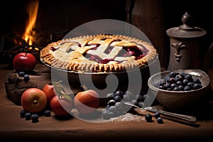 Cherry pie with lattice along with fresh sour cherries sweet pie fruit cake thanksgiving sweet dish