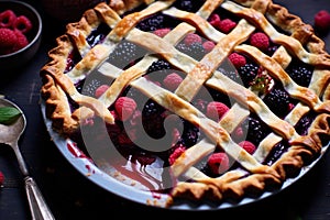 Cherry pie with lattice along with fresh sour cherries sweet pie fruit cake thanksgiving sweet dish