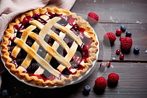 Cherry pie with lattice along with fresh sour cherries sweet pie fruit cake thanksgiving sweet dish