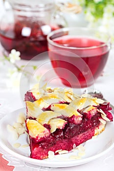 Cherry pie with lattice and tea karkade
