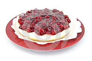 Cherry pie on plate photo
