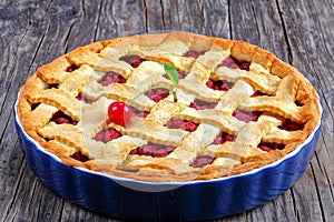 Cherry pie with pretty lattice top