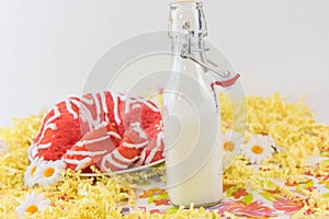 Cherry pudding cake and a jug of milk