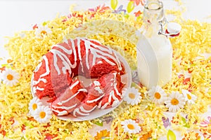 Cherry pudding cake and a jug of milk