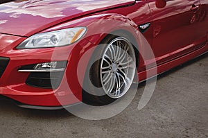 Cherry red car front detail