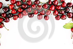 Cherry. Red fresh Cherries in bowl and a bunch of cherries on th