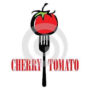 Cherry red tomato on a black cool fork illustration in vector formant photo