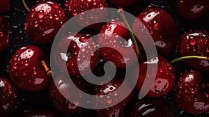 Cherry Seamless Background With Visible Drops Of Water From An Overhead Angle