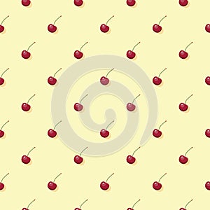 Cherry seamless pattern. Vegan organic eco fruit background. vector illustration