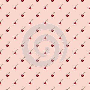 Cherry seamless pattern. Vegan organic eco fruit background. vector illustration