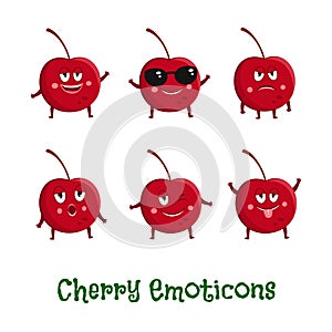 Cherry smiles. Cute cartoon emoticons. Emoji icons