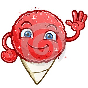 Cherry Snow Cone Waving and Smiling Vector Cartoon Character