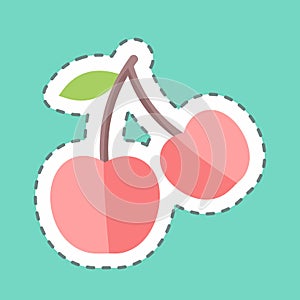 Cherry Sticker in trendy line cut isolated on blue background