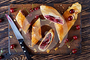 Cherry strudel with golden brown crust