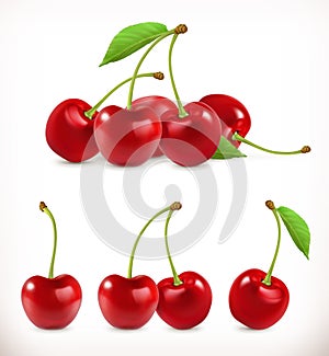 Cherry. Sweet fruit. 3d vector icons set