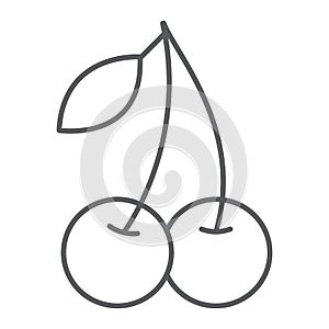 Cherry thin line icon, fruit and vitamin, diet