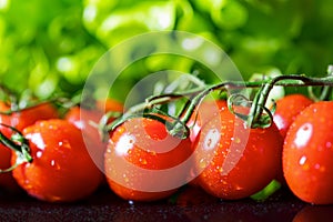 cherry tomato bunch on green lettuce background