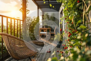 Cherry Tomato Plants on a Balcony Garden at Sunset