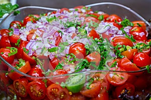 Cherry tomato salad. Healthy food Close up