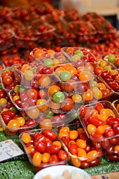 Cherry tomatoes in boxes for sale