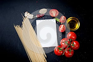 Cherry tomatoes on a branch, cucumber, parsley