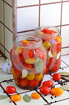 Cherry tomatoes canned. Winter blanks