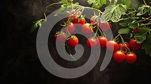 Cherry tomatoes with drops on branch. Generative AI