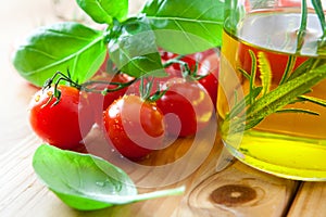 Cherry tomatoes,fresh basil and olive oil