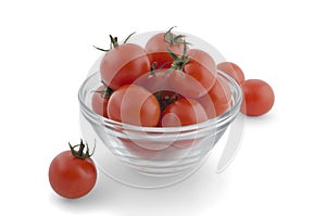 Cherry tomatoes in a glass bowl