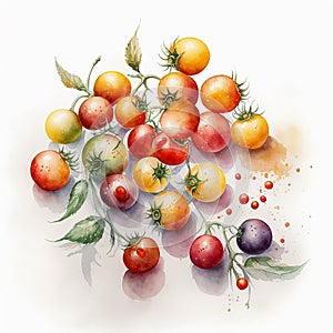 Cherry tomatoes isolated on white background. Ai generative illustration