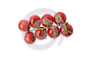 Cherry tomatoes, isolated, white background, top view. Studio Photo, copy space