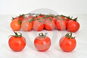 Cherry tomatoes on the marble table texture