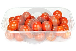 Cherry tomatoes in a plastic container