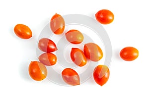 Cherry Tomatoes Solanum lycopersicum L. var. cerasiforme. top viwe isolated on white background and clipping path