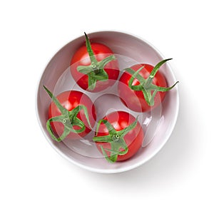 Cherry Tomatoes In White Bowl Isolated