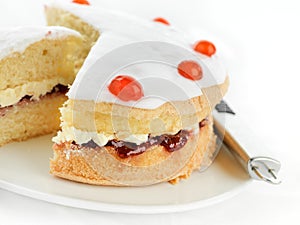 Cherry topped sponge cake