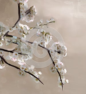 Cherry tree in bloom in digital painting style