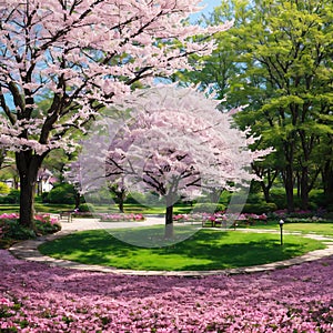 Cherry tree blossom explosion in Hurd Park, Dover, New Jersey. Same trees, with green summer foliage, can be found by