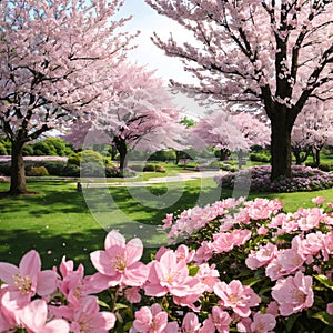 Cherry tree blossom explosion in Hurd Park, Dover, New Jersey. Same trees, with green summer foliage, can be found by